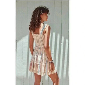 Saylor Zooey Smocked Cotton Rainbow Metallic Stripe Mini Skirt size Medium
